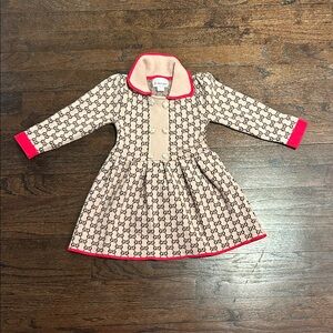 Le Mo Mo Girls Pattern Beige and Red Knit Sweater Dress Size 2T